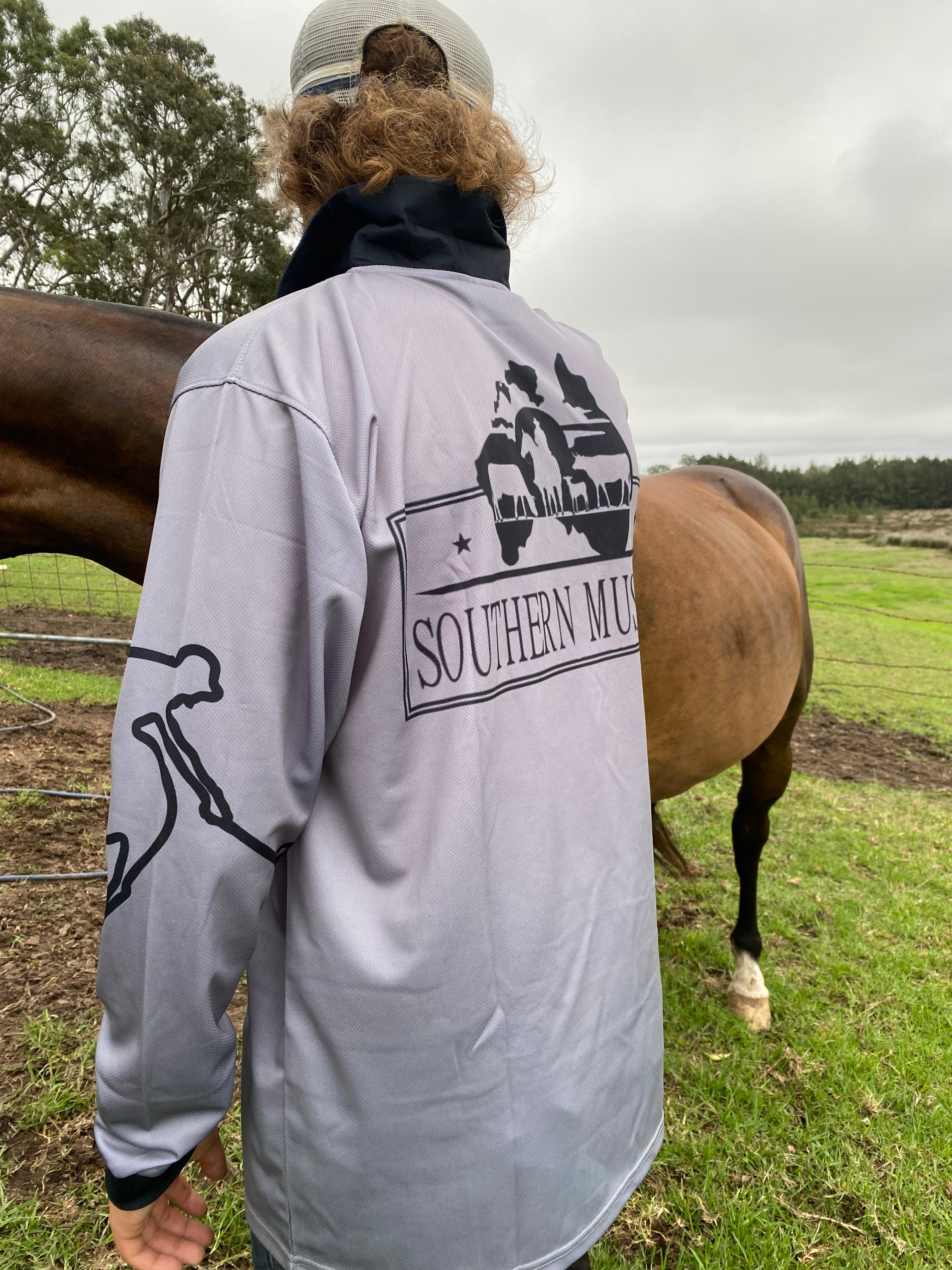 Southern Musters Grey Polocrosse fishing shirt